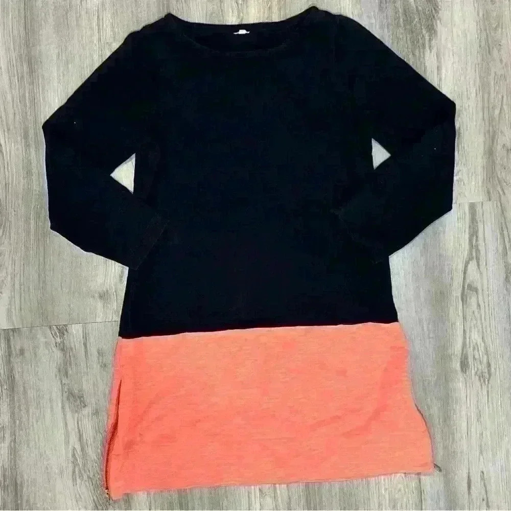 J Crew Women’s Long Sleeve Color Block Tunic Navy Coral Zipper Sweater Size S